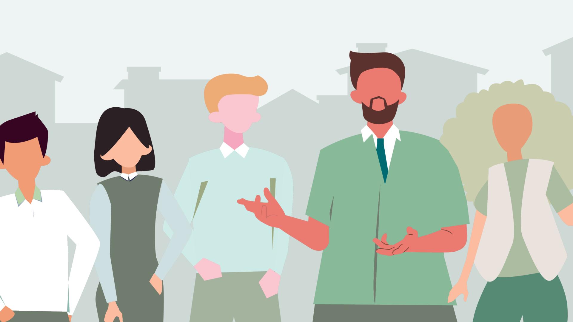 An illustration with a group of people