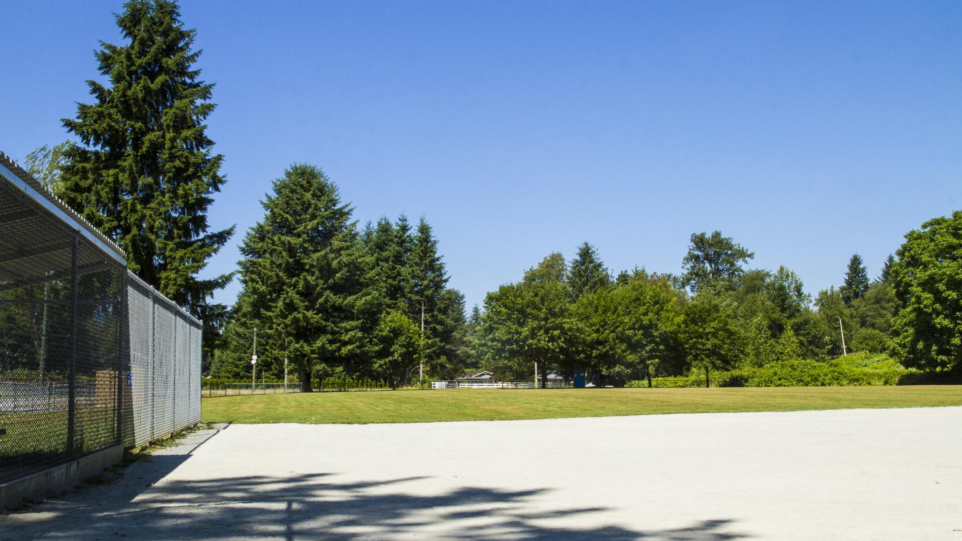The outfield of a baseball diamond.