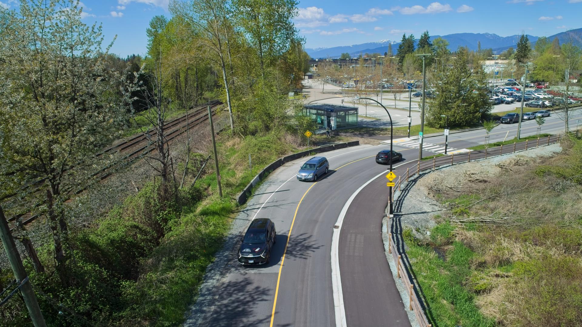 View of Hammond Road multi-use path and TransLink bike parkade