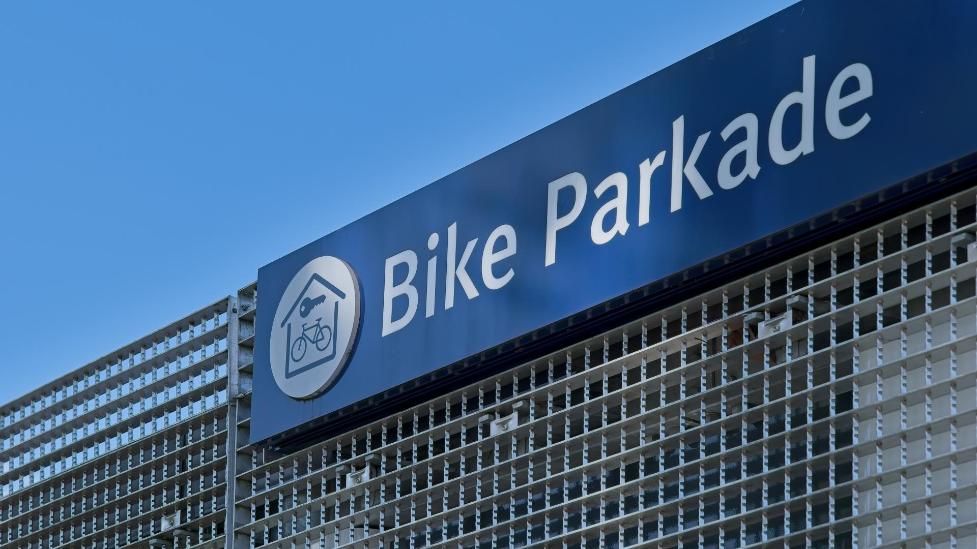 View of the TransLink bike parkade sign