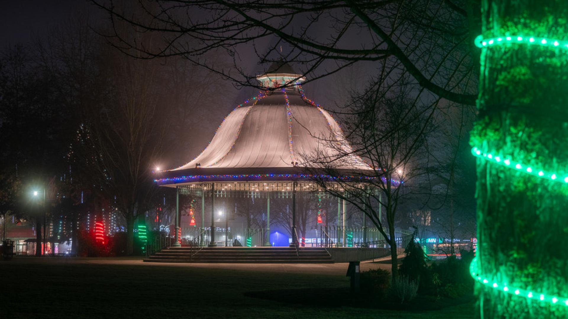 Memorial Peace Park with Lights for the Holidays