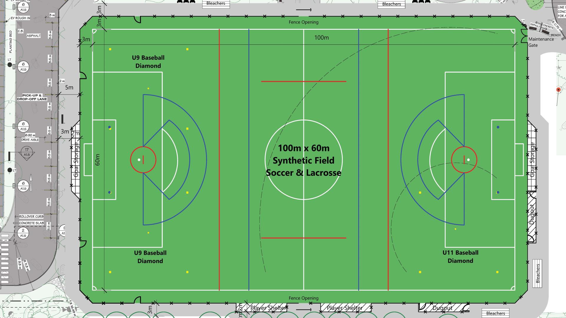 Concept drawing of a synthetic field for soccer, lacrosse and baseball