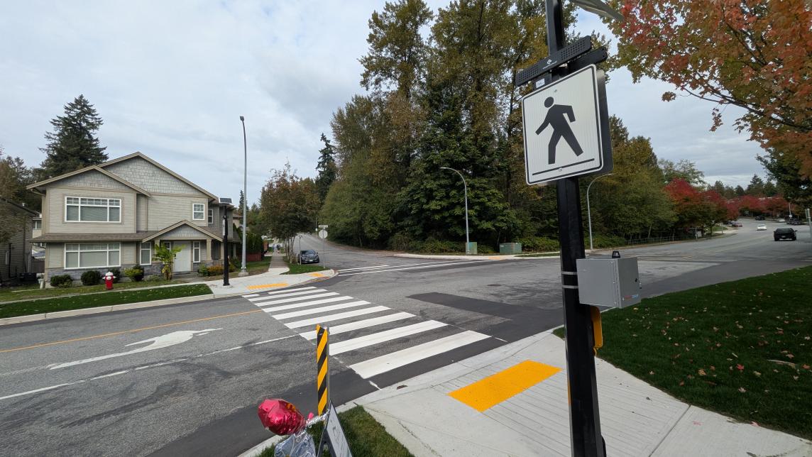 Completed crosswalk at Kanaka Way and Creekside Street