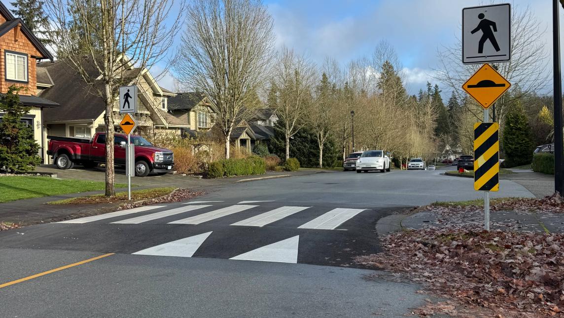 A raised crosswalk on McClure Drive