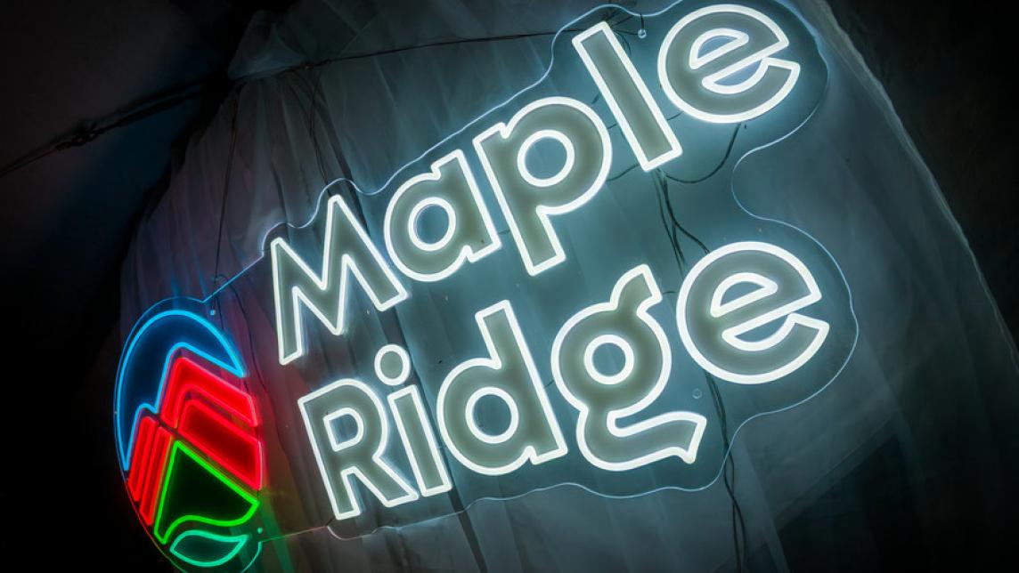 LED neon sign of the City of Maple Ridge corporate logo