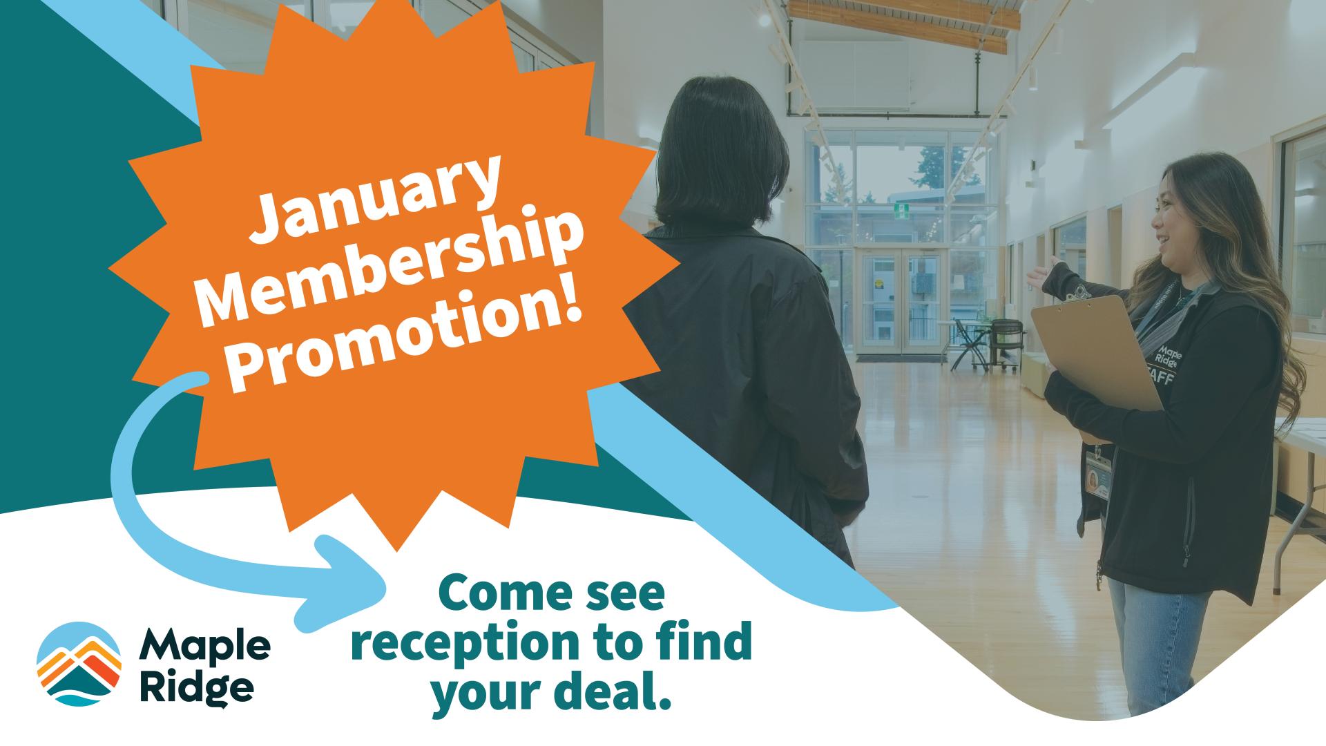 Staff and Customer at Albion Community Centre with text information about Membership Promotion