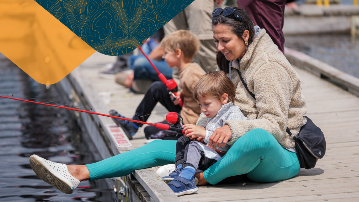 Mom and Children Fishing at Whonnock Lake