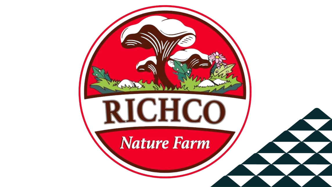 The Richco Nature Farm logo next to a soccer-ball-patterned mountain.