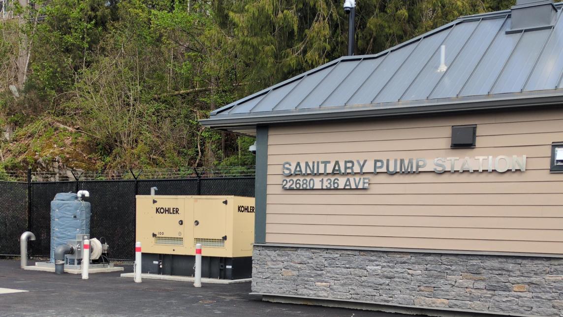 View of the exterior of 136 Avenue sanitary pump station building