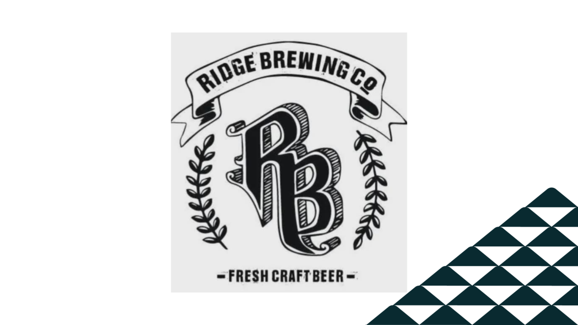 The Ridge Brewing Co. logo advertising Fresh Craft Beer next to a soccer-ball patterned mountain.