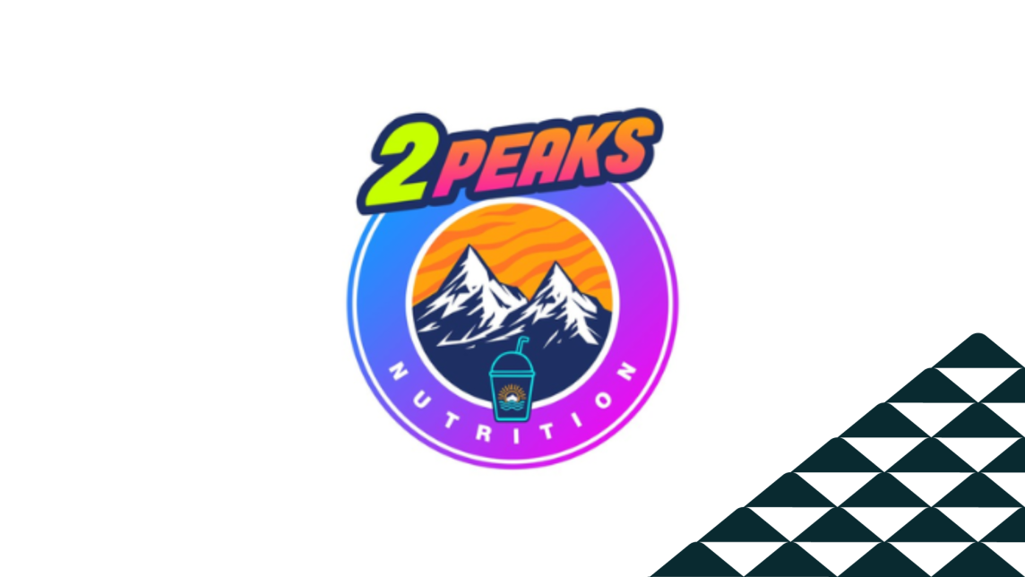 The 2 Peak Nutrition logo next to a soccer-ball patterned mountain.