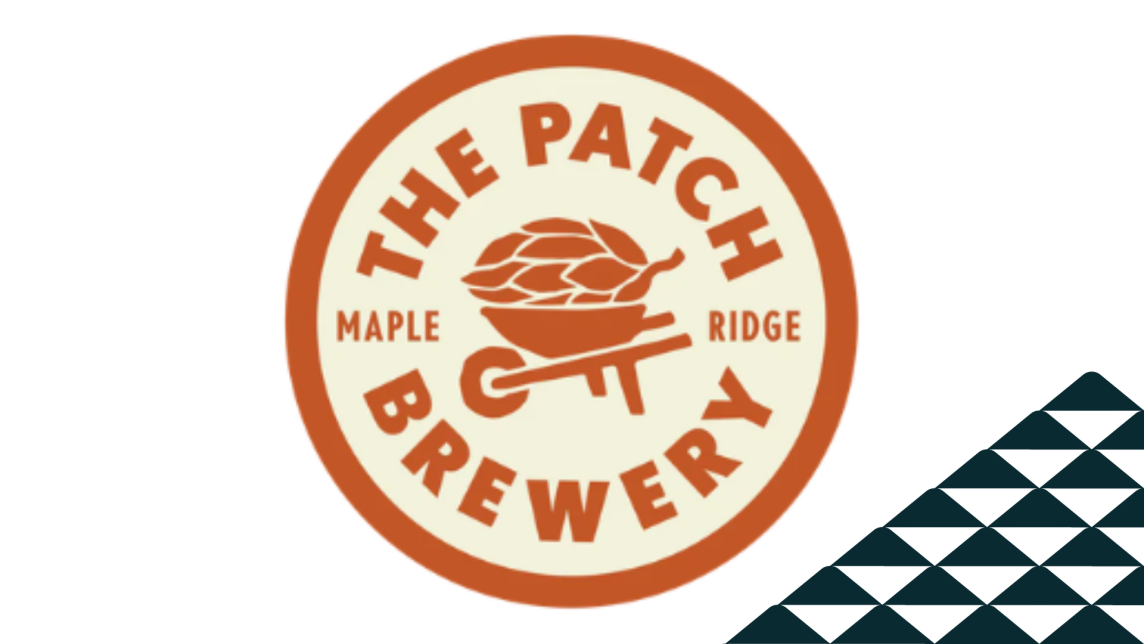 The Patch Brewery's logo next to a soccer-ball patterned mountain.