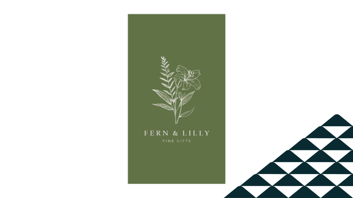 The Fern & Lilly Fine Gifts logo next to a soccer-ball patterned mountain.