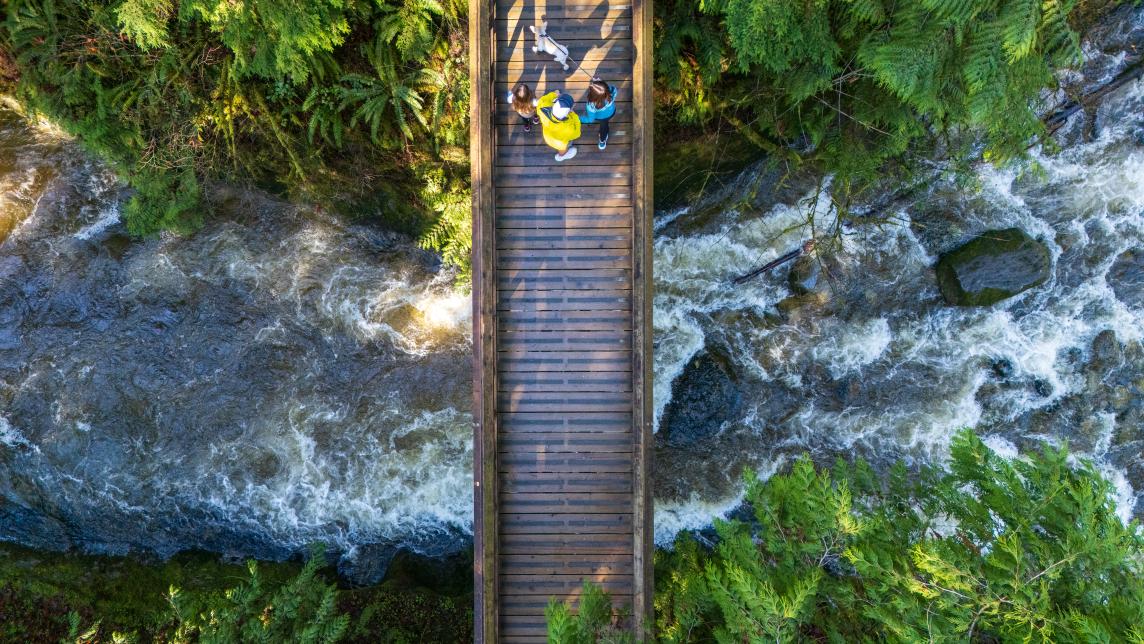Family Walking Across the Bridge at Cliff Park