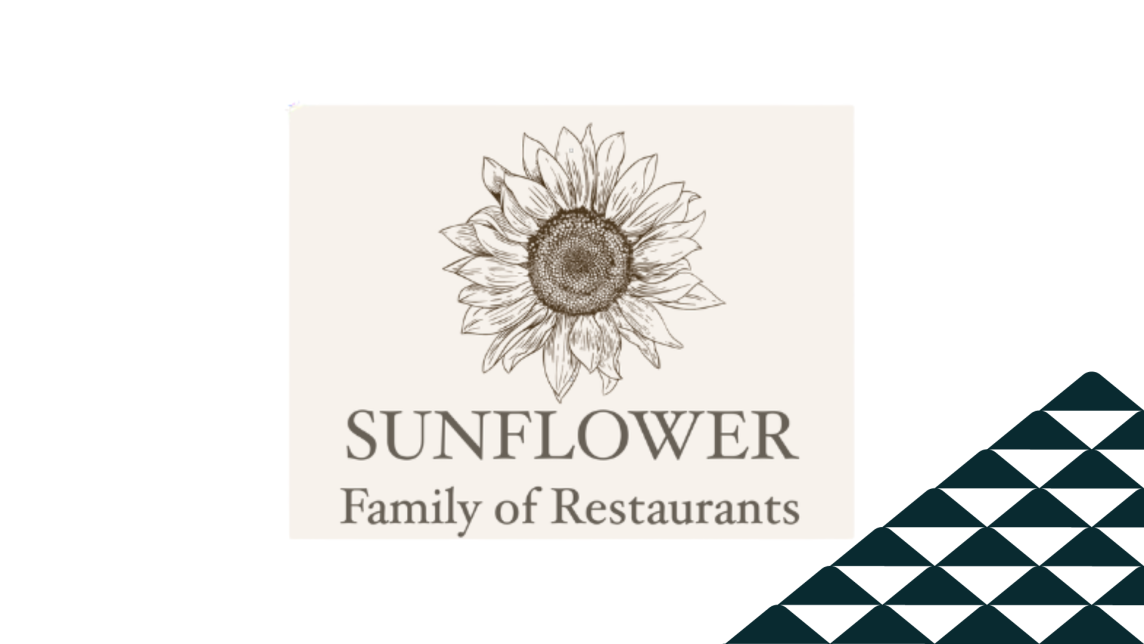 The Sunflower Cafe logo next to a soccer-ball patterned mountain.
