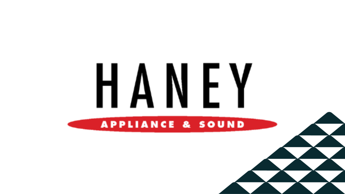 The Haney Appliance & Sound logo next to a soccer-ball patterned mountain.