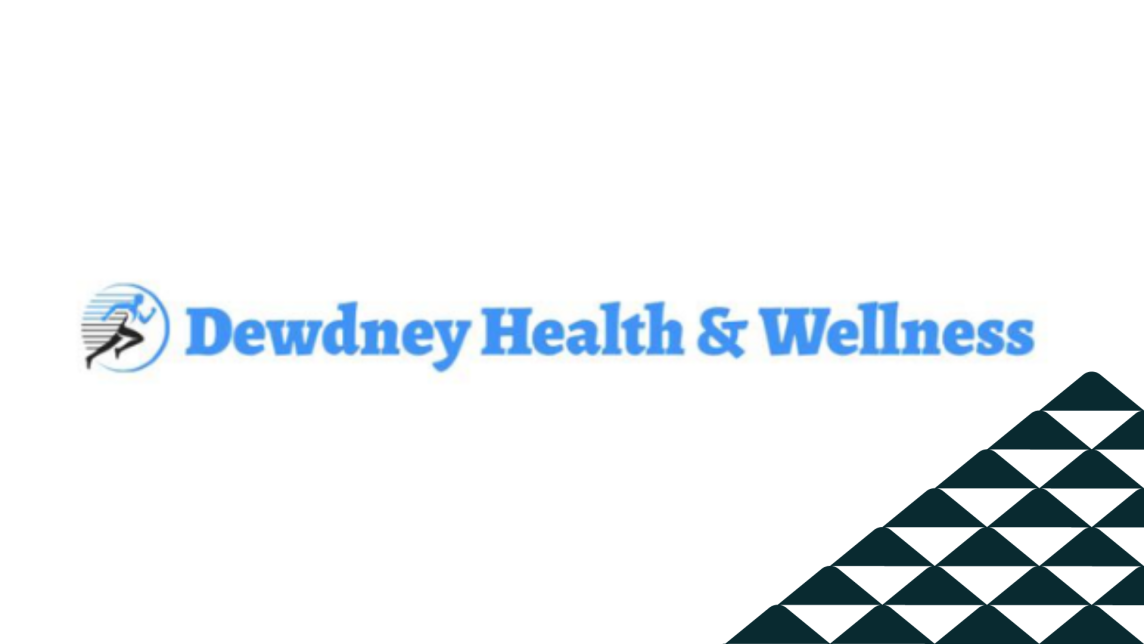 The Dewdney Health & Wellness logo next to a soccer ball patterned mountain.