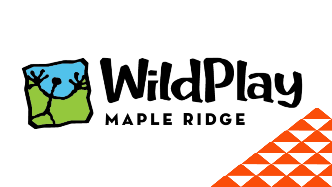 The WildPlay Maple Ridge logo next to a red soccer-ball patterned mountain.
