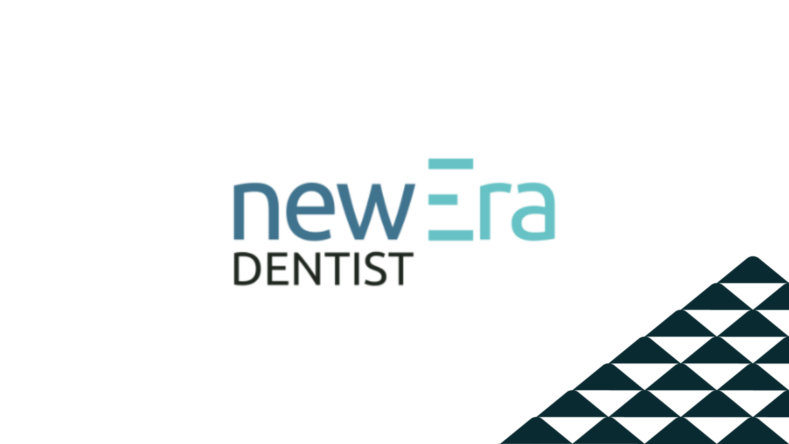 The New Era Dentist logo next to a soccer-ball patterned mountain.