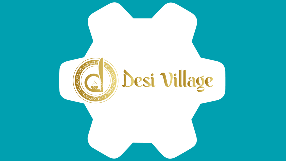 The Desi Village logo in a white gear against a teal background.