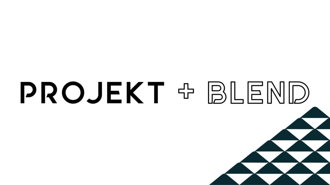 The Projekt Blend logo sits next to a soccer-ball patterned mountain.