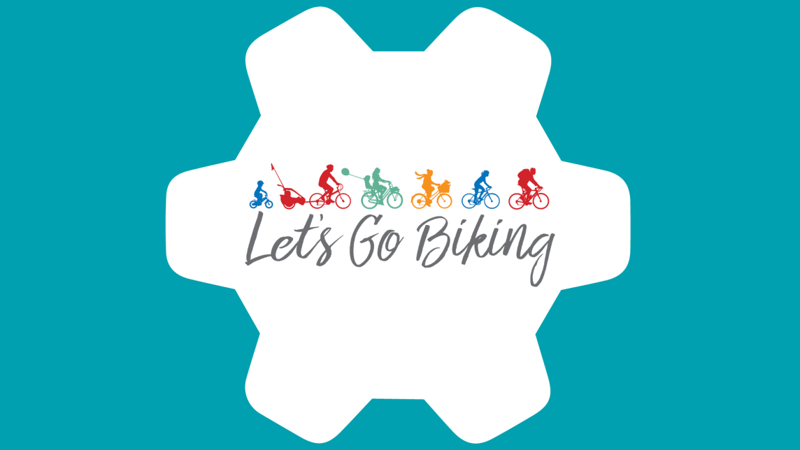 The Let's Go Biking logo sits inside a white gear against a teal background.