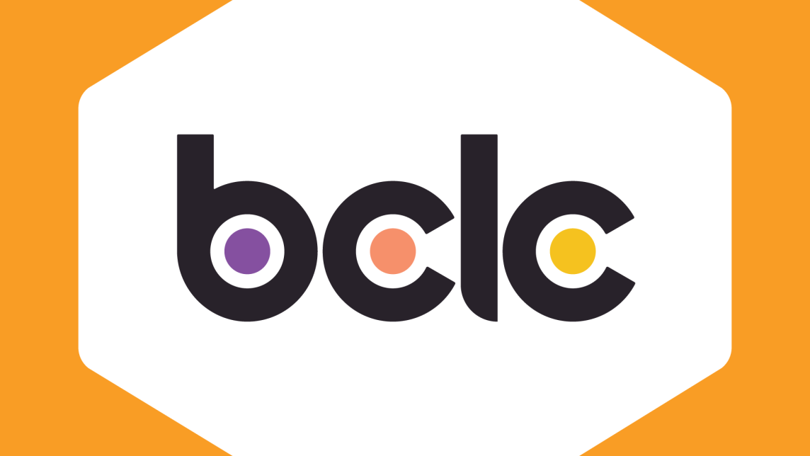 The BC Lottery Corporation logo inside a white hexagon against a golden background.