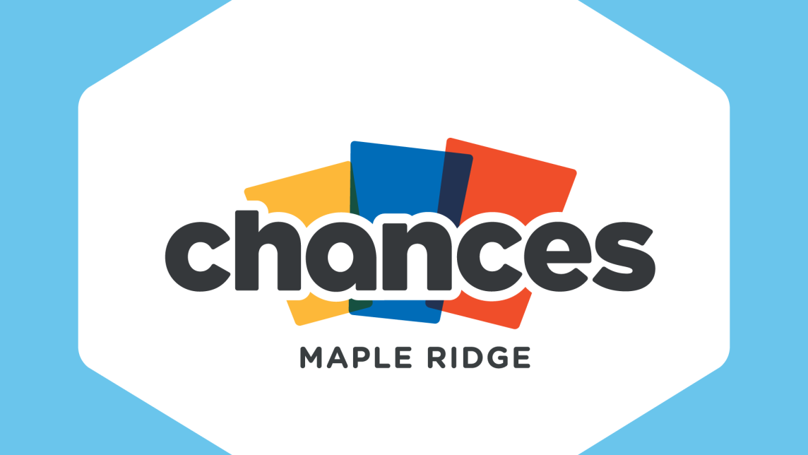 The Chances Maple Ridge Casino logo inside a white hexagon against a light blue background.