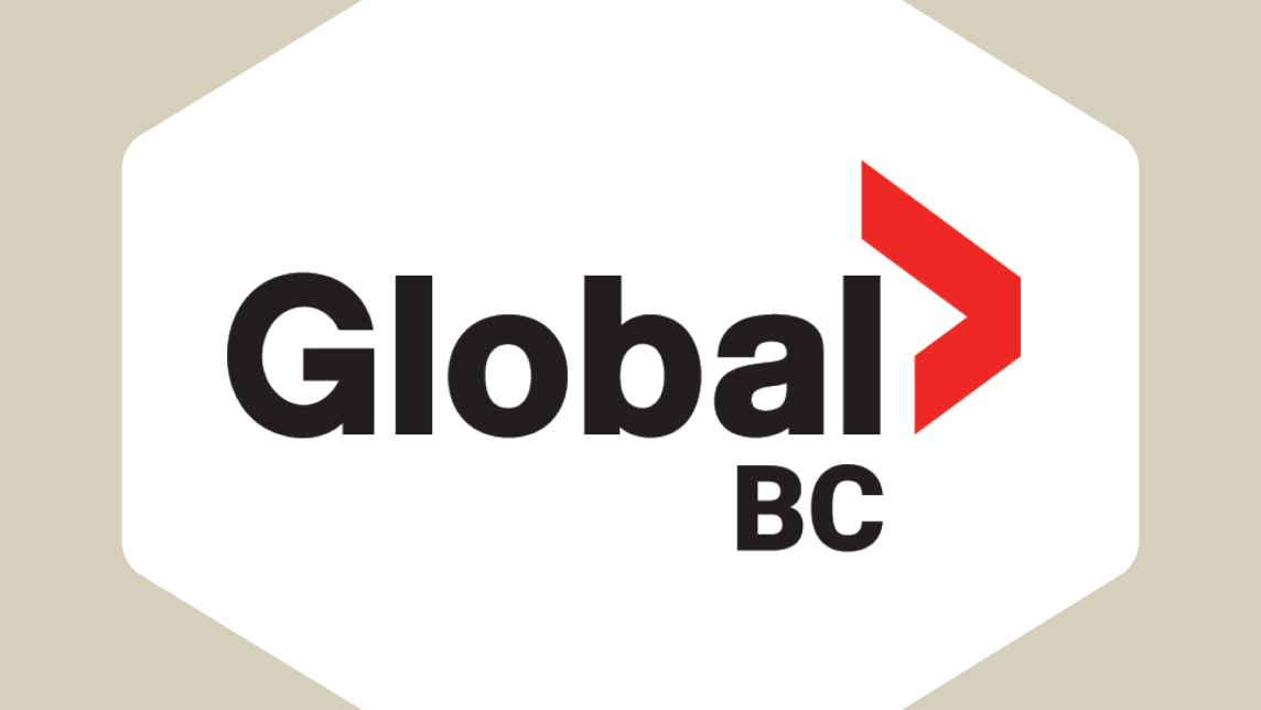 The Global BC logo against a white hexagonal background inside an beige frame.