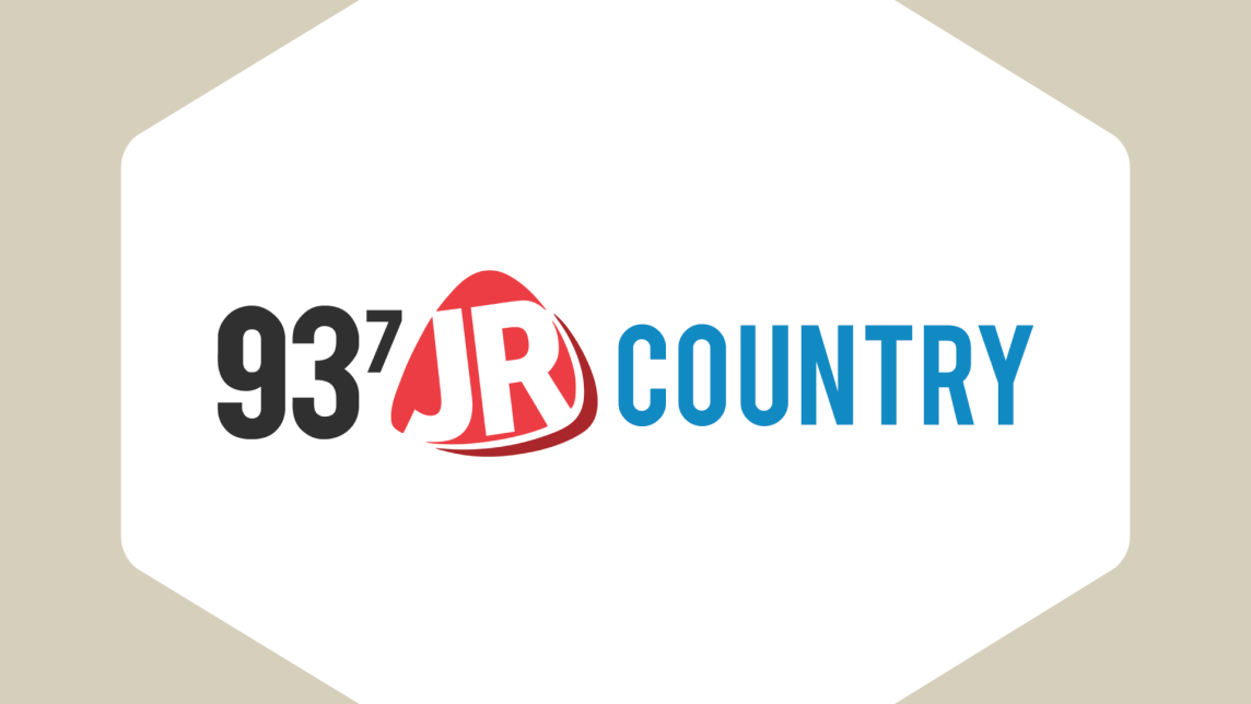 The 93.7 JR Country logo inside an beige frame.