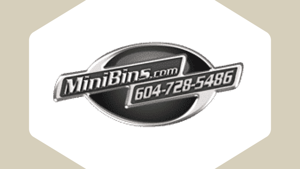 The Minibins.com Logo inside a white hexagon against a beige background.