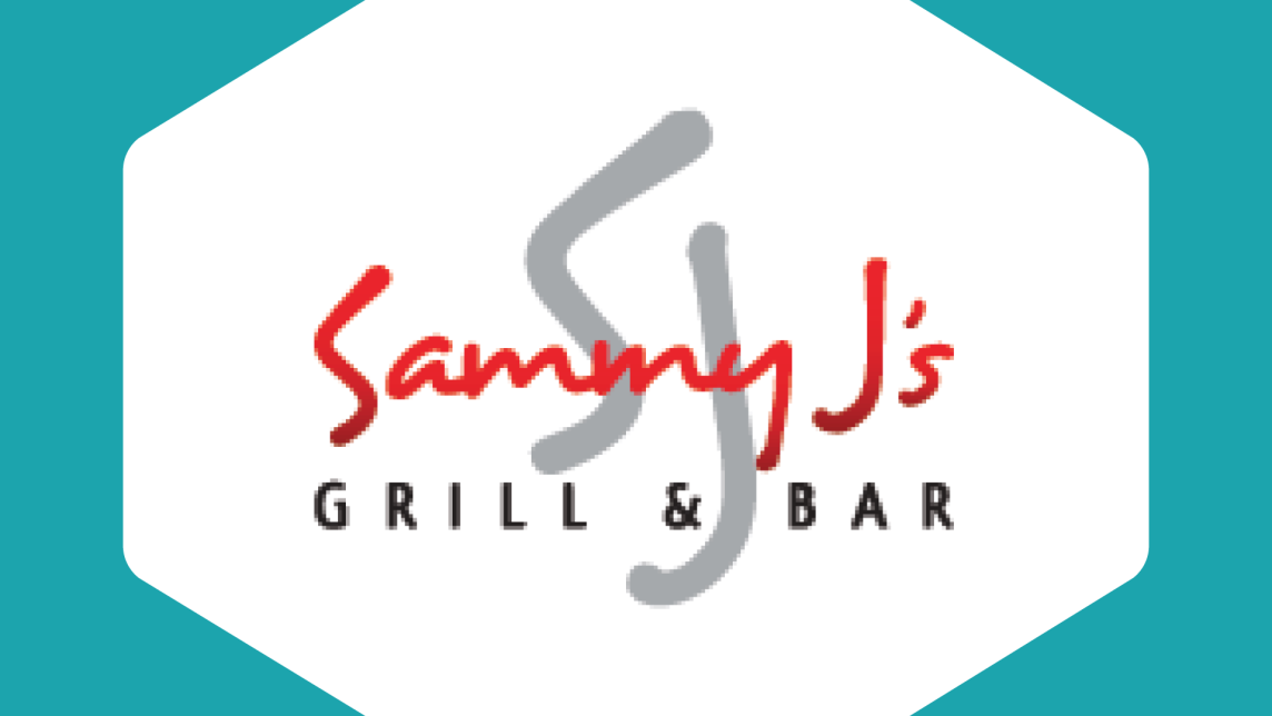 The Sammy J's Grill & Bar logo inside a white hexagon against a teal background.