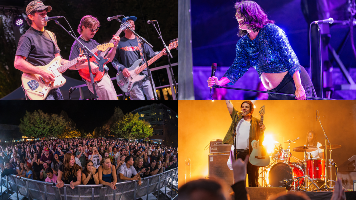 A collage featuring artists as they appeared at Our Neck of the Woods 2026, Bedouin Soundclash, Tim and the Glory Boys, and Dear Rouge. The crowd watches eagerly.