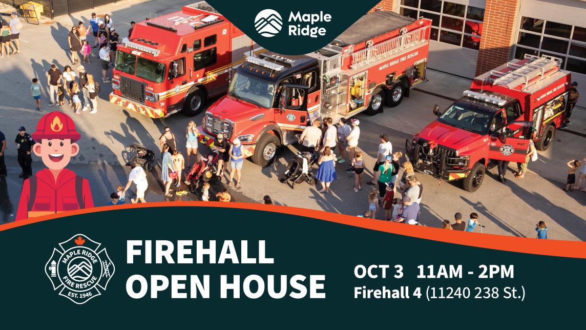 Fire Hall Open House Oct 3, 2026. 11 am to 2 pm, Firehall No. 4 (11240 238 St).