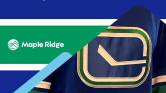A Canucks Hockey jersey sits under a blue and green striped background, under white text proclaiming "Let's Go Canucks! Come cheer for the Canucks in this next round at the Greg Moore Youth Centre."