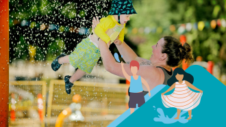 Mother and Child Playing in a Spray Park