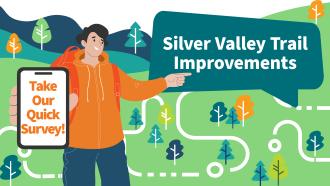 animated looking person holding a mobile phone that says Take Our Survey