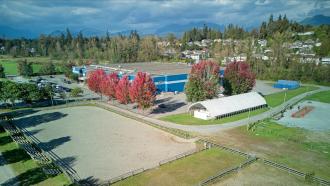 aerial photo of the current arena complex at the Albion Fairgrounds