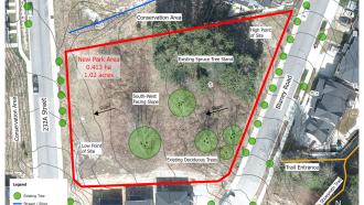 aerial image of future site of park in silver valley between Blaney Road and 232A Street