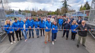 Ribbon cutting at Telosky Stadium announcing BC Summer Games legacy projects