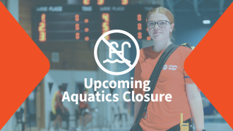 Upcoming Aquatics Closure. A lifeguard stands ready poolside.