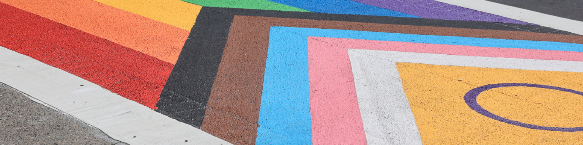 Close up picture of the rainbow crosswalk at memorial peace park