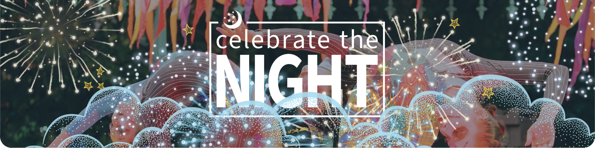 Performers with Fireworks Illustrations and Celebrate the Night Text