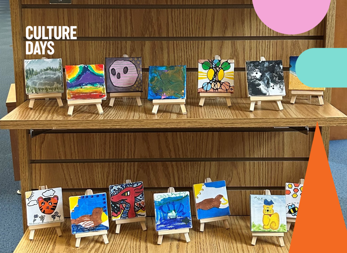 Little Artwork Canvases on Easels on Shelves