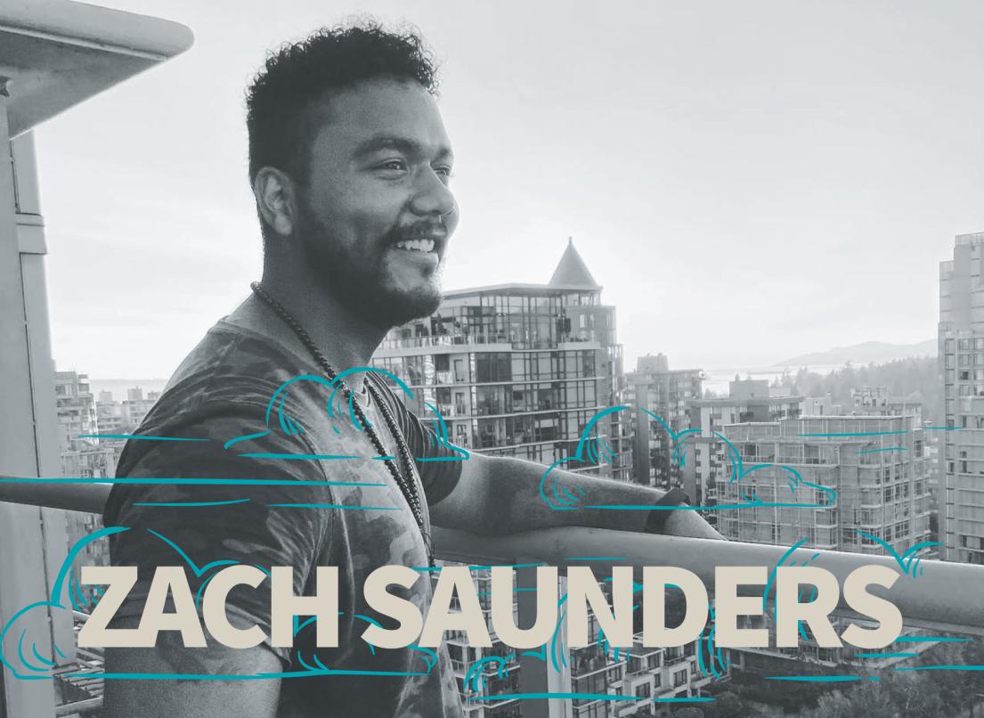 Zach Saunders looks out from an apartment balcony.
