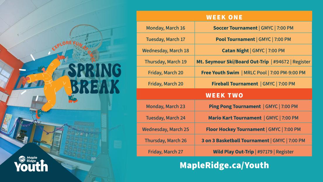 Schedule for Spring Break at GMYC