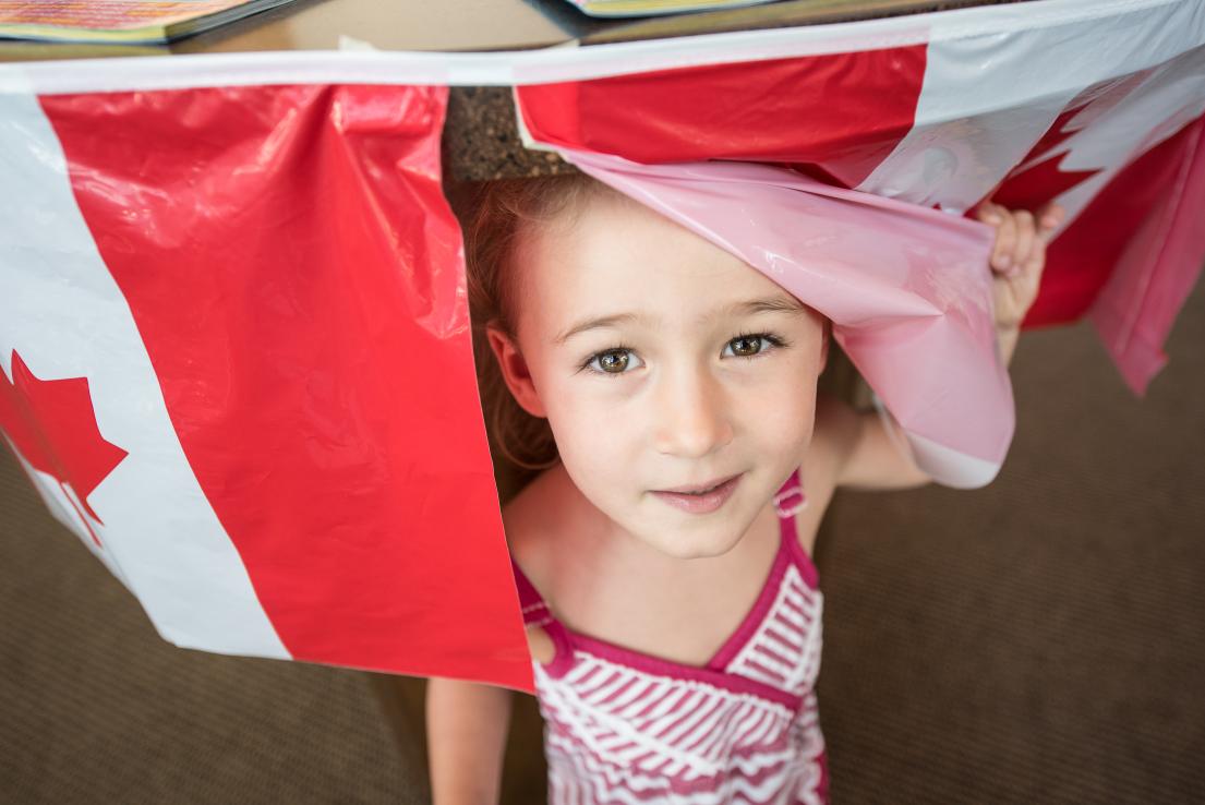 child behind flag