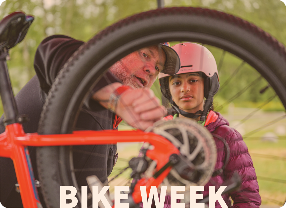 Man helping Young Girl with Her Bike