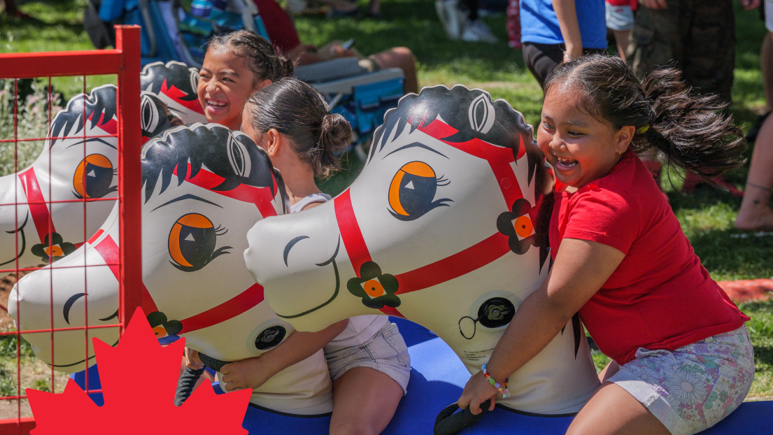 Kids Laughing on Inflatable Horses