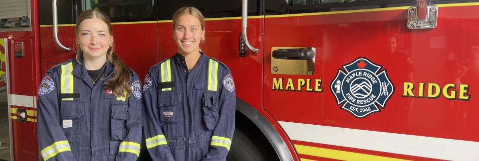 Camp Ignite sponsored attendees in front of a Maple Ridge fire truck